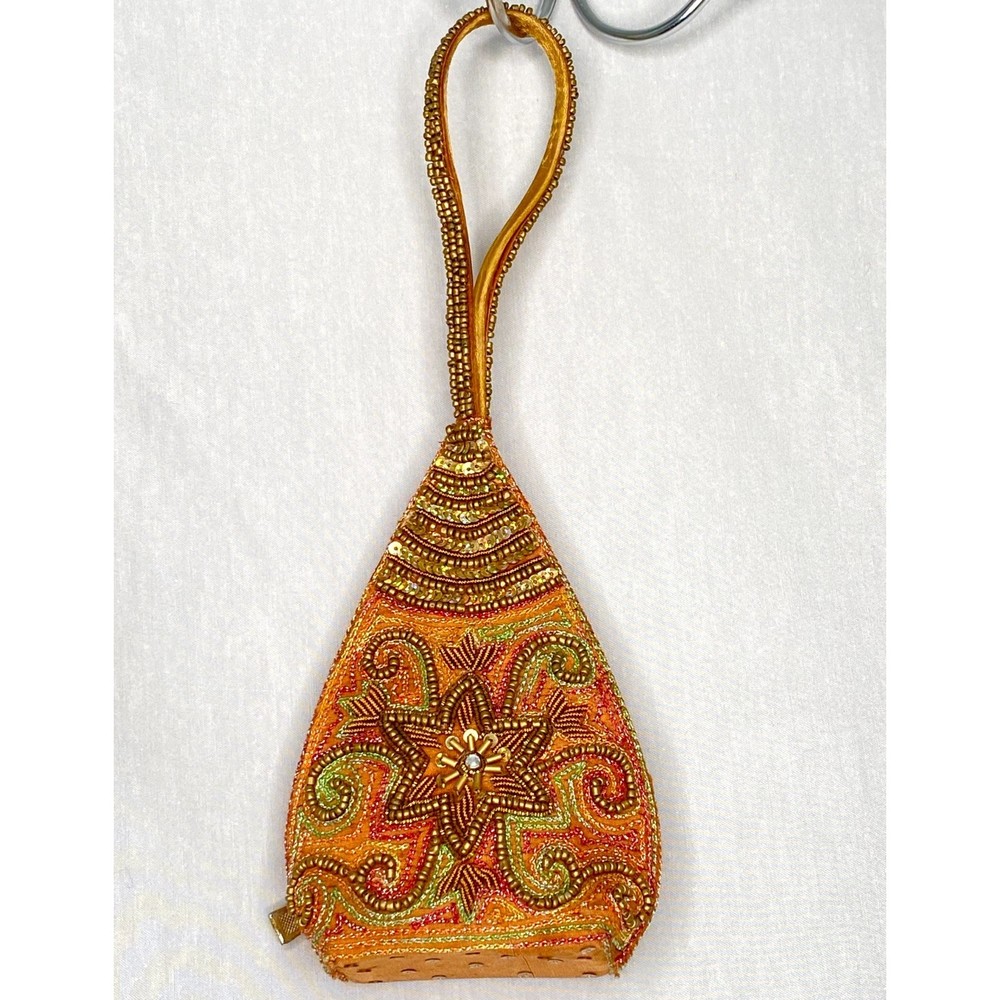 💎Beaded Wristlet Purse 6" Tall Teardrop Shape Star Pattern With Strap & Zip Back